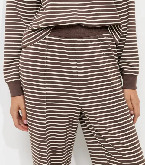 Women's Premium Brown Striped Wide Leg Jogger Trousers