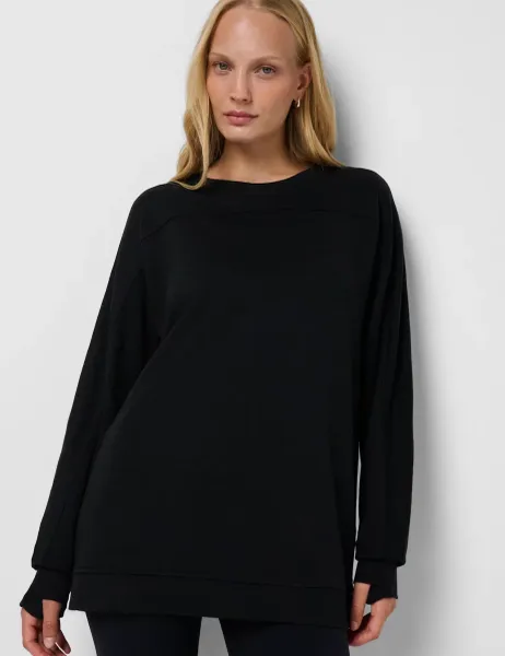 Sweaty Betty After Class Cotton Blend Longline Sweatshirt Black