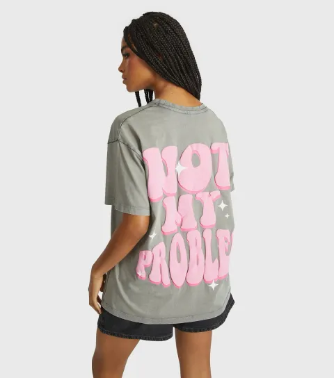 Women's Grey Not My Problem Printed T-Shirt