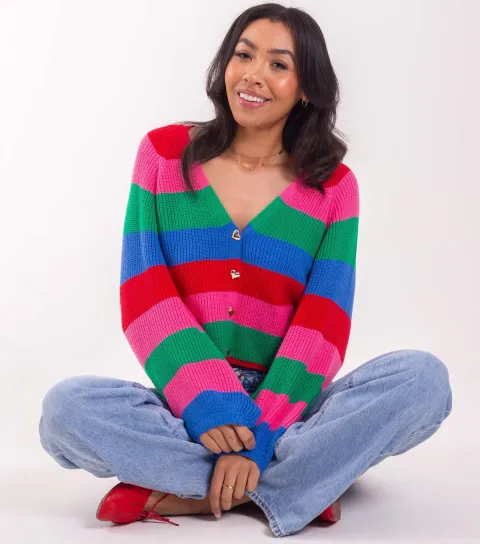 Women's Multi Colour Striped Cropped Cardigan
