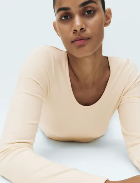 Marks & Spencer Heatgen Medium Thermal Scoop Neck Top Light Cream