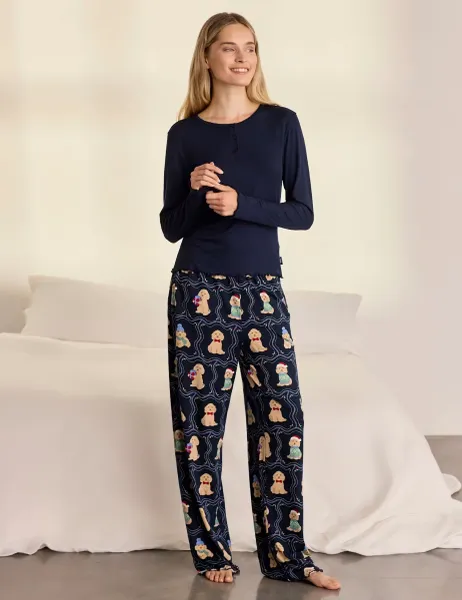 Chelsea Peers Family Christmas Dog Print Pyjama Set Navy Mix