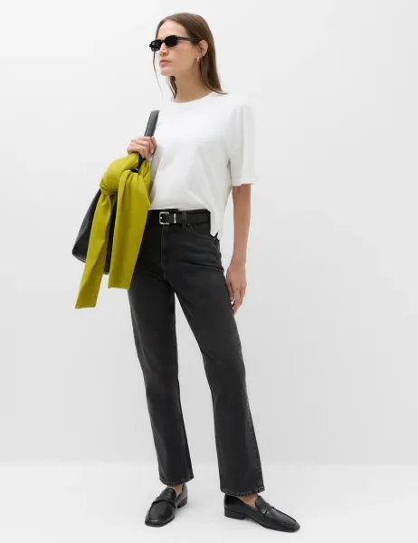 Marks & Spencer Mid Rise Straight Leg Ankle Length Jeans Black