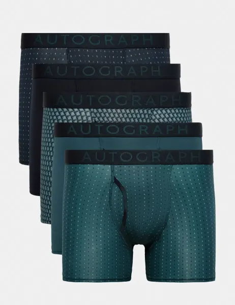 Autograph 5 Pack Patterned Microskin Trunks Teal Mix