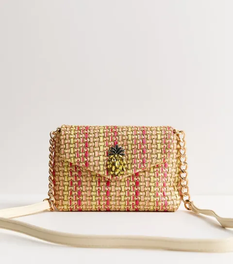 Pink Woven Sparkly Pineapple Crossbody Bag