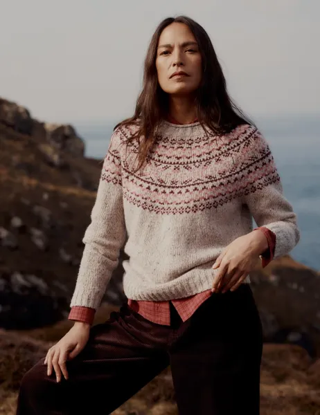 Merino Wool Rich Fair Isle Relaxed Jumper Pink Mix