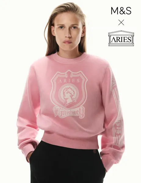 M&S x Aries Pure Cotton Printed Sweatshirt Pink