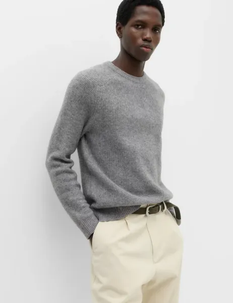Marks & Spencer Supersoft Crew Neck Jumper with Wool Grey