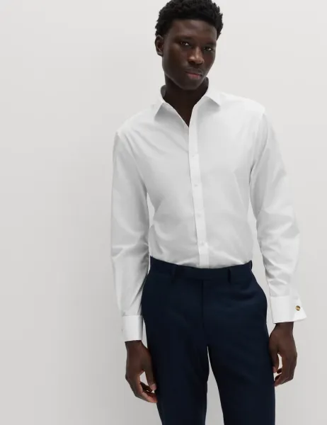 Marks & Spencer Slim Fit Cotton Blend Double Cuff Shirt White