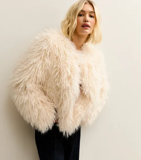 Women's Cream Faux Fur Coat