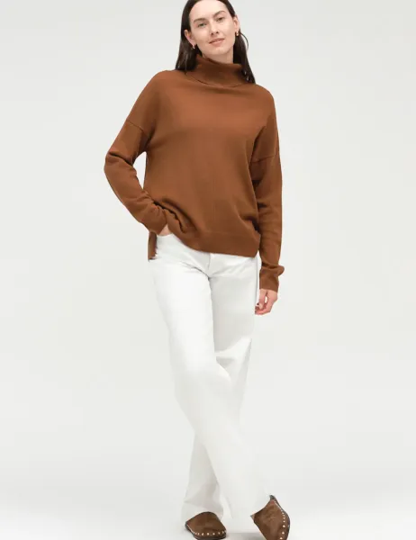 Chinti & Parker Wool Rich Roll Neck Jumper with Cashmere Brown