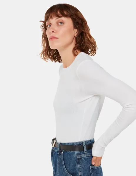 Whistles Ribbed Crew Neck Top White