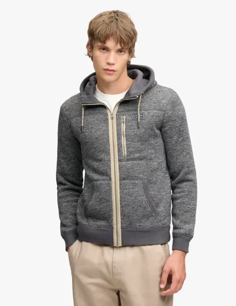 Superdry & Co Textured Fleece Lined Zip Up Hoodie Dark Grey