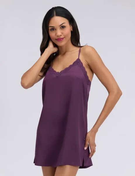 Boux Avenue Daisy Satin Lace Chemise Plum