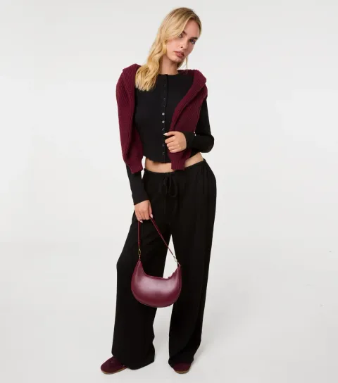 Women's Black Mini Ribbed Drawstring Joggers