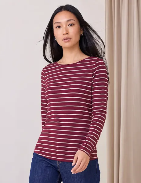 Roman Striped Soft Touch Top Burgundy Mix