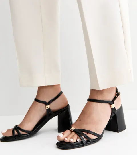 Women's Black Faux Leather Block Heel Sandals Vegan