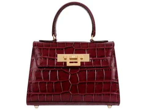 Fonteyn Mignon Orinoco 'Croc' Print Calf Leather Handbag - Wine - 2