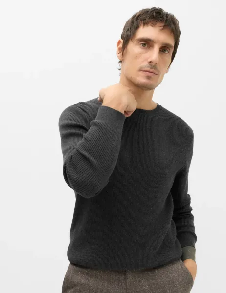Marks & Spencer Cotton Blend Crew Neck Smart Jumper Charcoal Mix