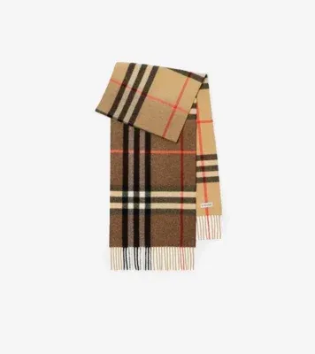 Gradient Check Cashmere Scarf in Archive beige