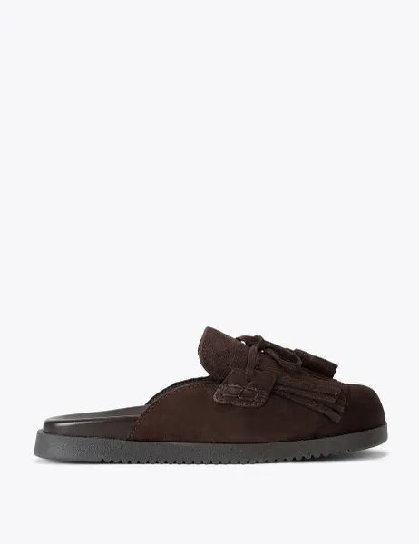 Steve Madden Maurea Suede Tassel Mule Slippers Brown