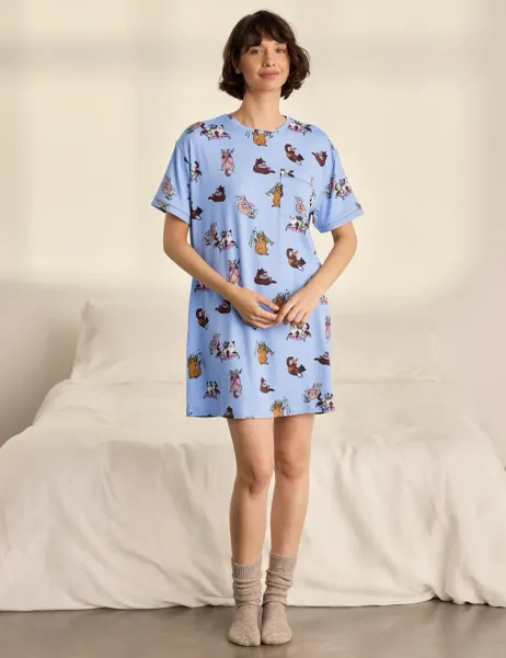 Chelsea Peers Fairytale Cats Print Nightshirt Blue