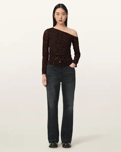 Mimi Off-The-Shoulder Leopard Mesh Top