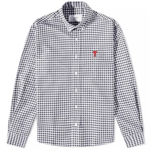 AMI Heart Gingham Button Down Oxford Shirt