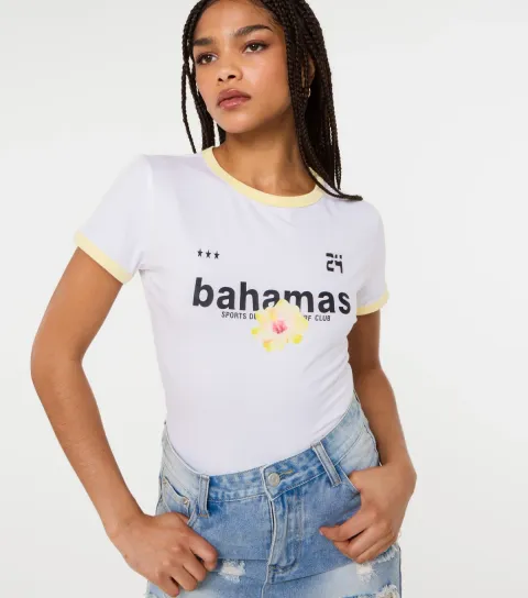 Women's Off White Hibiscus Flower T-Shirt