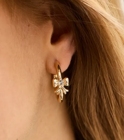 New Look Gold Tone Sleek Mini Bow Hoop Earrings