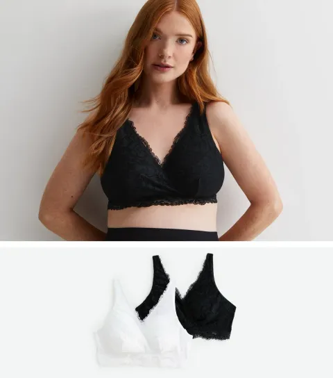 Women's Maternity 2 Pack Black and White Lace Sleep Bras