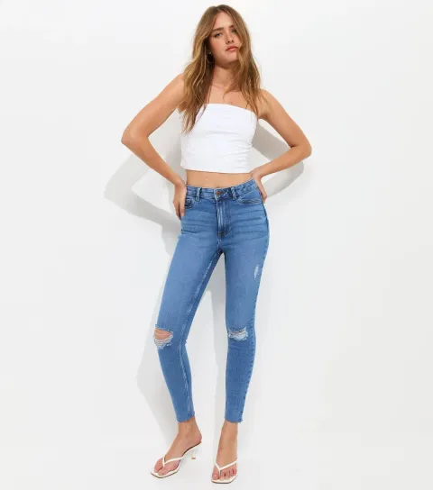 Women's Blue Ripped Hallie Skinny Jeans
