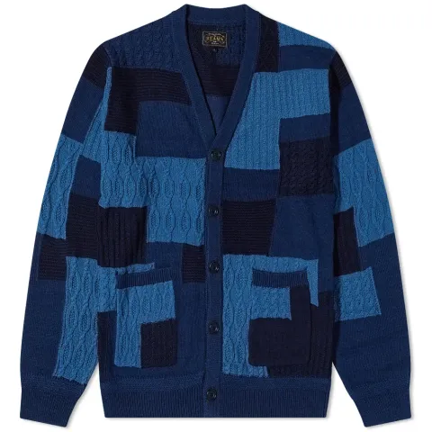 Indigo Cotton Patchwork Cardigan