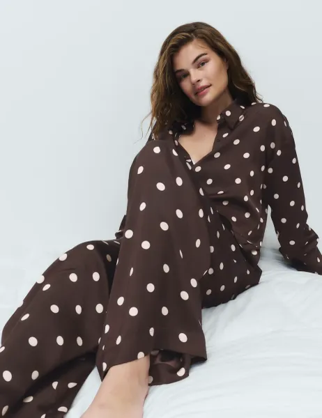 Marks & Spencer Dream Satin Polka Dot Pyjama Bottoms Brown Mix