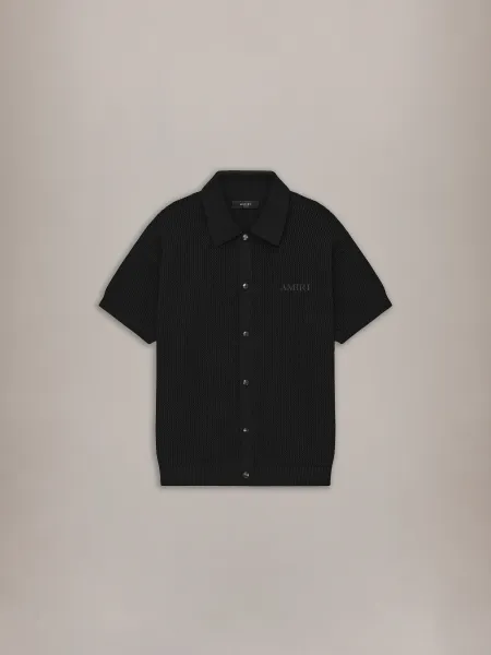 CROCHET MESH SHIRT - Black