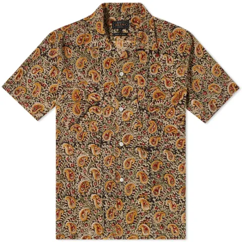 Short Sleeve Open Collar Indian Paisley Print Shirt