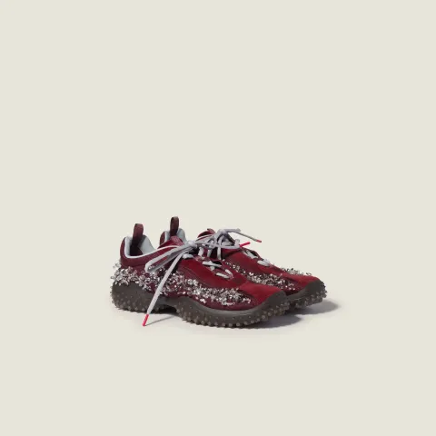 Bubble embroidered technical fabric and suede sneakers