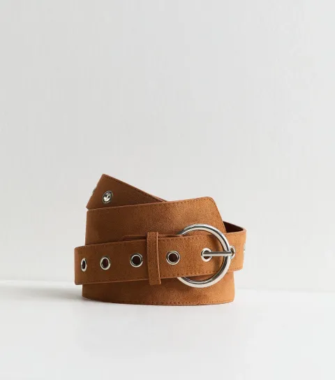 Brown Wide Faux Suede Belt