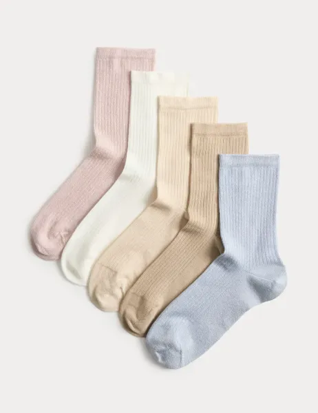 Marks & Spencer 5 Pack Supersoft Crew Socks Blue Mix