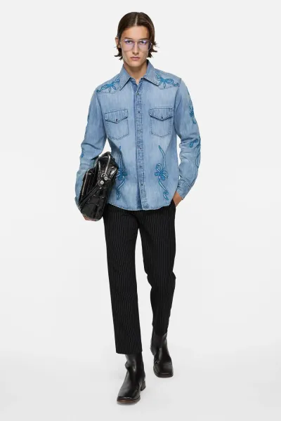 Embroidered denim shirt