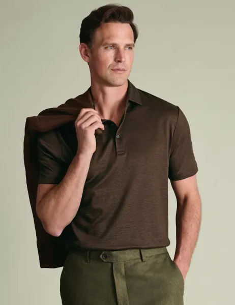 Charles Tyrwhitt Pure Linen Polo Shirt Chocolate