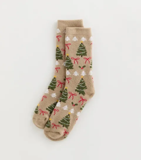 New Look Oatmeal Knit Christmas Patterned Ankle Socks