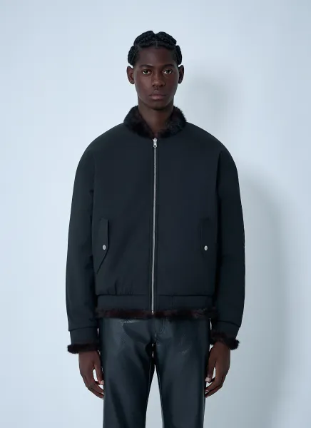 Bomber Jacket With Faux Shearling Trim