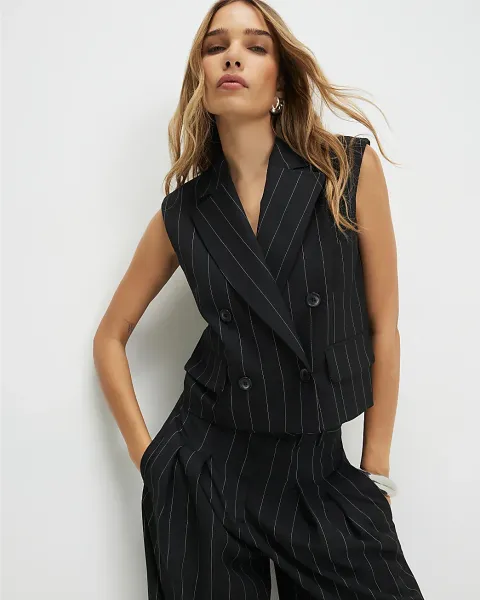 River Island Boxy Fit Pinstripe Waistcoat