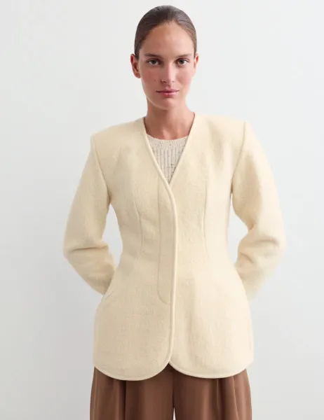 Jaeger Pure Wool Waisted Slim Fit Jacket Oatmeal