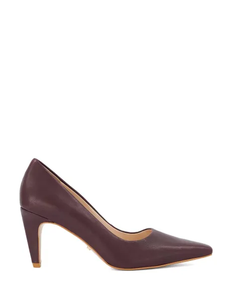 Dune London Almond Toe Leather Court Shoes Burgundy