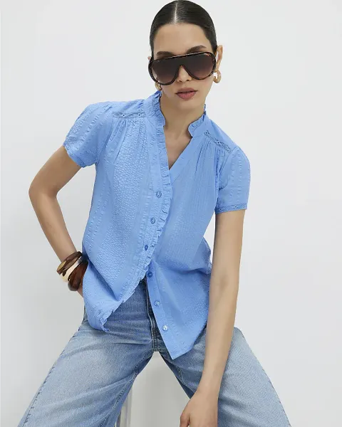 River Island Cotton Short Sleeve Lace Detail Top