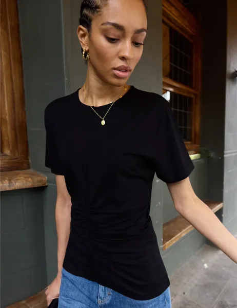 BAUKJEN Jersey Ruched Top Black