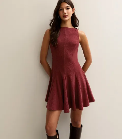 Women's Dark Burgundy Shoulder Ring Mini Dress