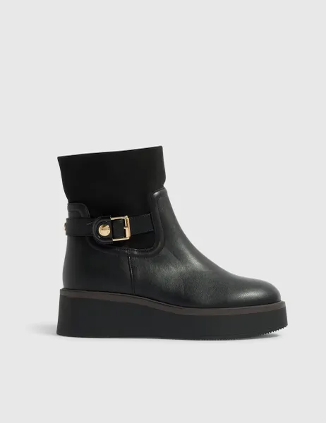 River Island Buckle Wedge Ankle Boots Black